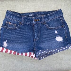 Mossimo Supply Co. Dark Blue Denim High-Rise Shorts with Stars & Stripes Hem